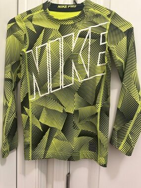 Nike Neon Yellow & Black Graphic Long Sleeve Training Top